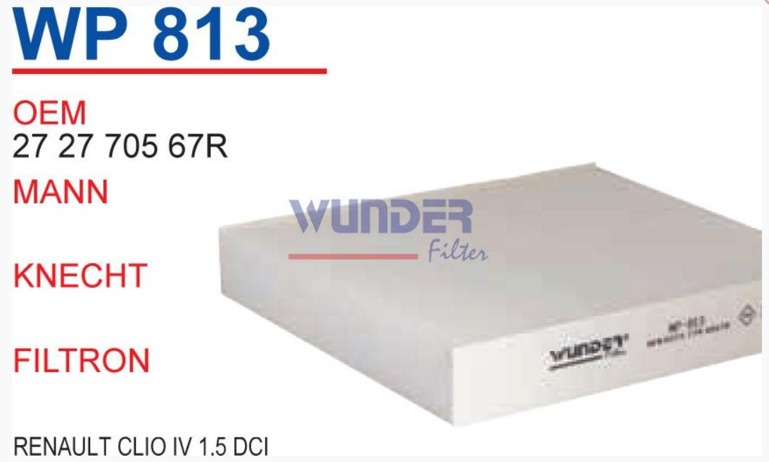 Wunder WP813 Renault Clio 4 2012- Cabin Air Filter without Carbon — Air & Cabin Filters