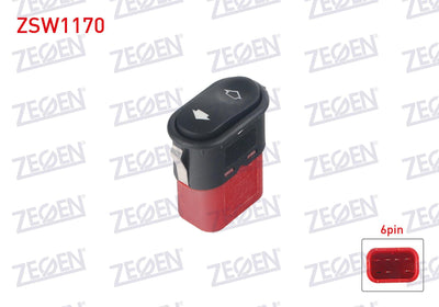Zegen ZSW1170 Glass Release Switch Single Red with Socket 6 Pin Ford Transit (T12)-(T15)-Escort IV-Mondeo — Switches & Relays