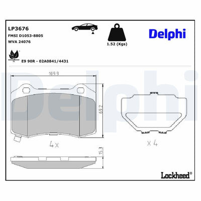 Delphi LP3676 Brake Pad Rear Chevrolet / Chrysler / Jeep / Tesla 09 / 2004 — Brake Pads