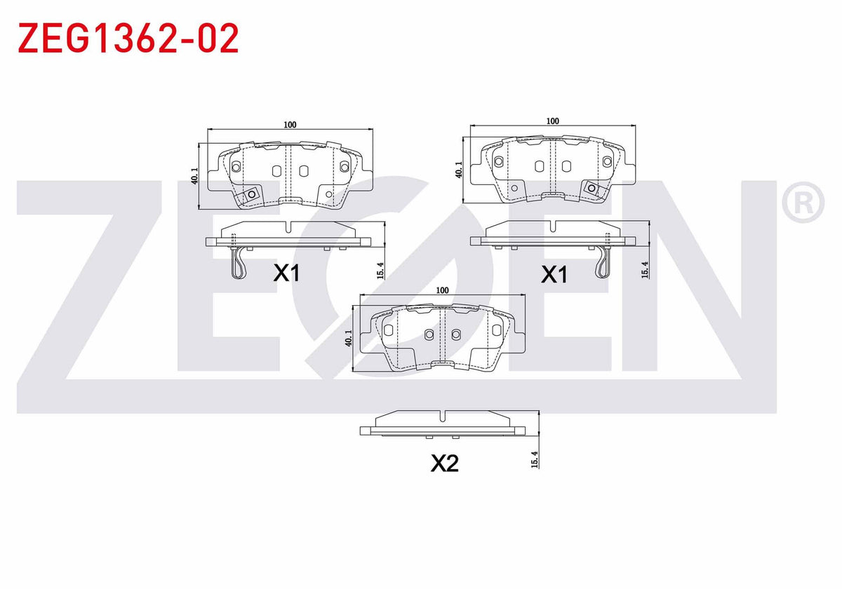 Zegen ZEG1362-02 Brake Pad Rear with Wear Indicator Hyundai Elantra 1.6 D-Cvvt 2011-2015 / Sonata V 2.0 VVTI 200 — Brake Pads