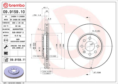 Brembo 09.9159.10 Brake Disc Front Standard Opel — Brake Rotors & Drums