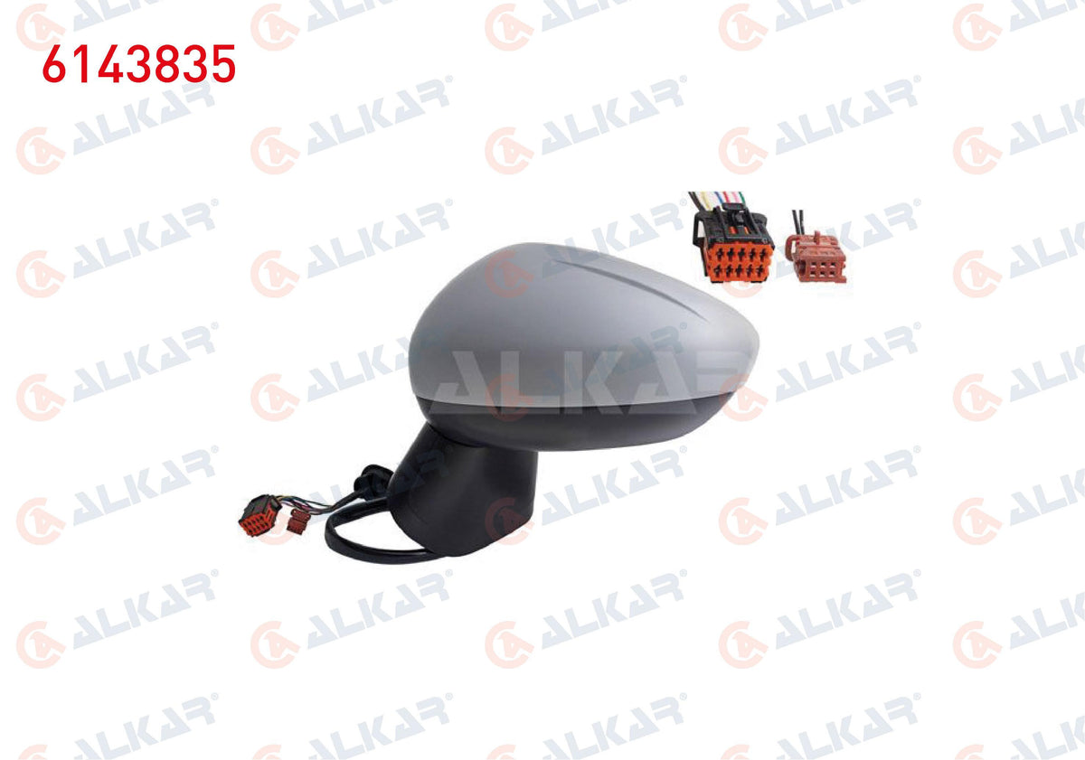 Alkar 6143835 Outer Rear View Mirror Left Electric Heated Primed Automatic Folding Blind Spot 7 + 2 Pin Opel Crossl — Mirrors
