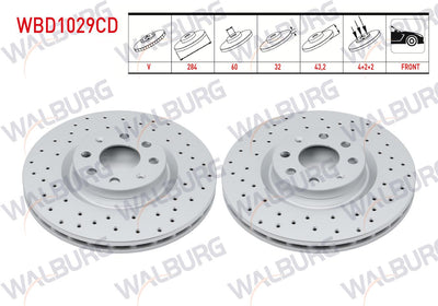 WALBURG WBD1029CD Brake Disc Front Air Coated Performance Drilled 4 Bjn 284X22x60x43 — Brake Rotors & Drums