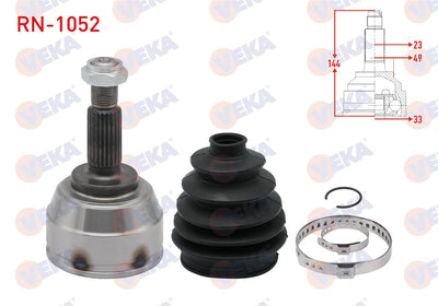 Veka RN-1052 CV Joint Left-Right Front Outer Renault Clio IV 1.5 dCi A-T 8 Ball 23X33x49 Length 14 — Axles, CV Joints & Boots