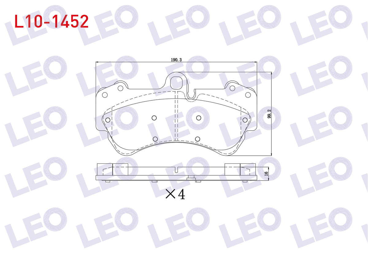 LEO L10-1452 Brake Pad Front Volkswagen Touareg 3.6 V6 FSI 17 Rim 2002-2010 / Touareg 2.5 Rs TDI 2002-2010 / Touareg 4.2 V8 2002-2010 / Porsche Cayenne 3.2i 17 Rim 2002-2010 / Cayenne 3.6i
