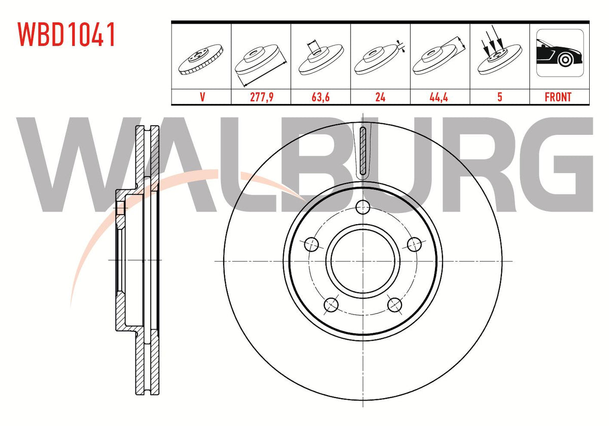 WALBURG WBD1041 Brake Disc Front Air 5 Bjn 277, 9X24x63 and 2 more models — Brake Rotors & Drums
