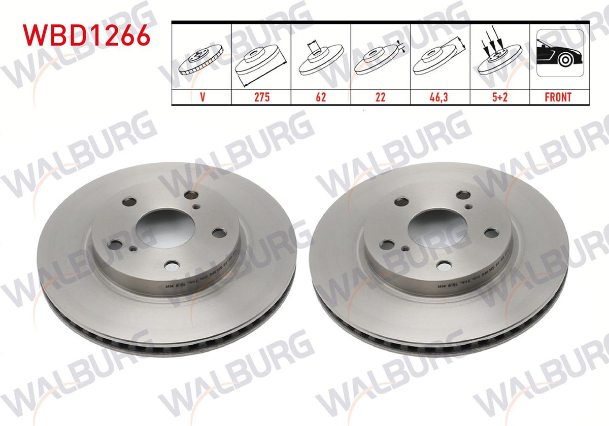 WALBURG WBD1266 Brake Disc Front Air 5 Bjn 275X22x62x46 — Brake Rotors & Drums