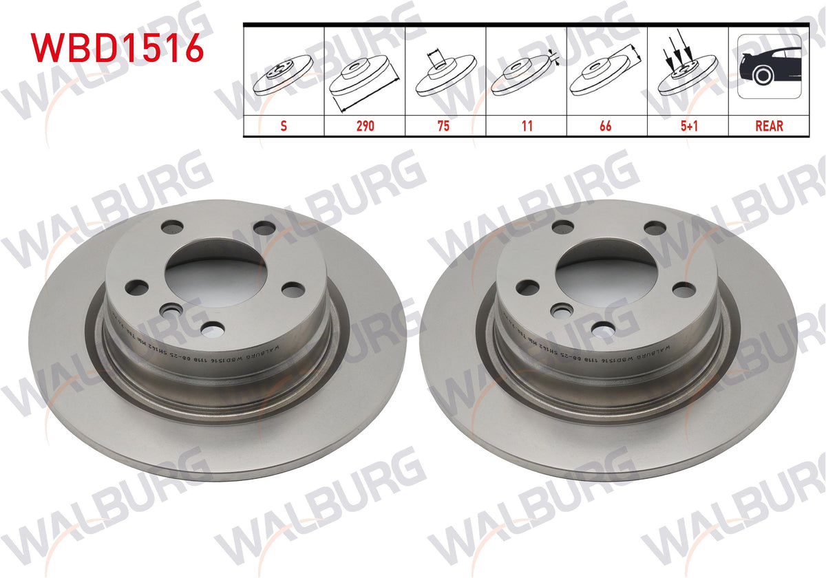 WALBURG WBD1516 Brake Disc Rear Straight BMW 1 Series (F20 — Brake Rotors & Drums