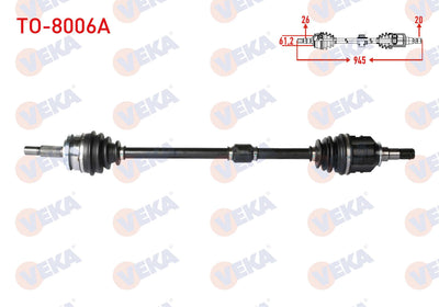 Veka TO-8006A Complete Axle Right Front Toyota Corolla (E15_) 1.4 D-4D Length 945mm 2007-2012 — Axles, CV Joints & Boots