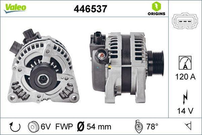 VALEO 446537 Alternator - 120A 14V for Ford Focus, Fiesta, CMax — Starting & Charging