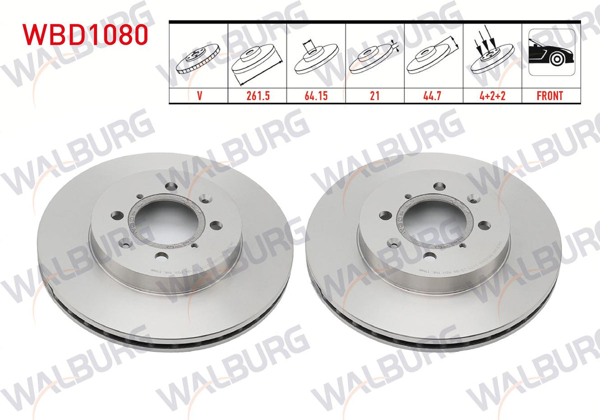 WALBURG WBD1080 Brake Disc Front Air 4 Bjn 261, 5X21x64 and 2 more models — Brake Rotors & Drums