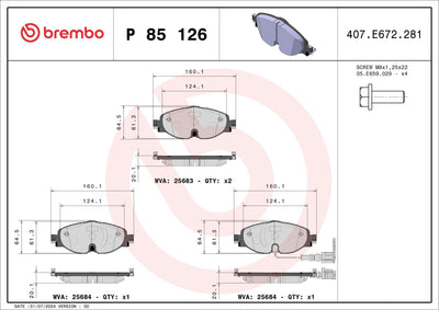 Brembo P85126 Brake Pad Front Kablolu-(VW Caddy 16-Golf 13-Audi A3 13-Seat Leon 13-Skoda Octavia 13 -) — Brake Pads