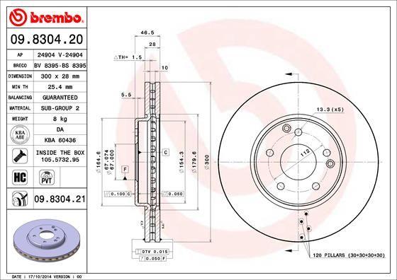 Brembo 09.8304.21 Brake Disc Front Mercedes W210 Komp. W203 C 280 / 320 — Brake Rotors & Drums