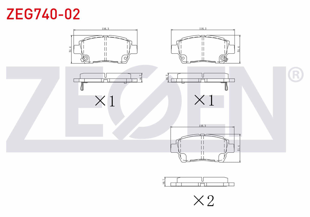 Zegen ZEG740-02 Brake Pad Front with Wear Indicator Toyota Yaris (_Cp10) 1.3i 1999-2005 / Yaris (_Cp10) 1.0i 199 — Brake Pads