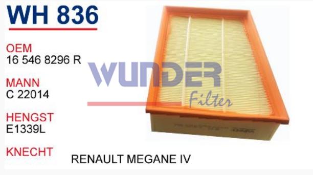 Wunder WH836 Renault Megane 4 2015- 1.5 dCi 1.6 dCi Air Filter — Air & Cabin Filters