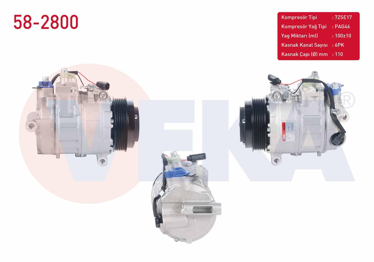 Veka 58-2800 A/C Compressor 6Pk 110mm Mercedes C Series (W203) C 200 CDI 2000-2006 / E Series (W212) E 220 CDI 2009-/ S Serie
