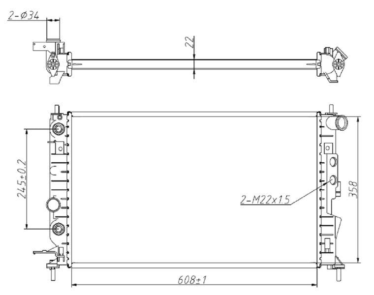 MGA 80176 Water Radiator Brazing with A/C (Opel: Vectra B 1.6 1.8 2.0 96-02 Automatic Gear) 608×358×22 — Radiators & Fans