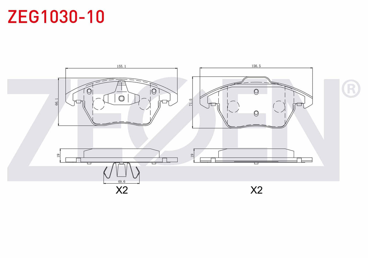 Zegen ZEG1030-10 Brake Pad Front Peugeot 307 (3A / C) 2.0i 2000-2007 / 307 (3A / C) 2.0 HDi 2000-2007 / 207 (Wa,Wc) 1.4 HDi 2006-2012 / Citroen C4 (Lc) 2.0 2004-2009