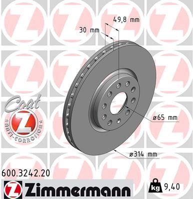Zimmermann 600.3242.20 VW Tiguan Kodiaq Brake Disc Front 1K0615301aj — Brake Rotors & Drums
