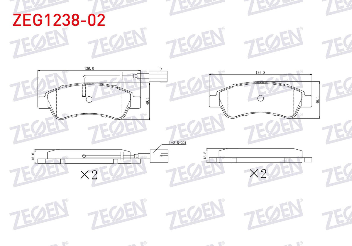 Zegen ZEG1238-02 Brake Pad Rear Pair with Connector Fiat Ducato 2.0 Mjt 2014-/ Ducato 2.3 Mjt 2014-/ Citroen Jum — Brake Pads