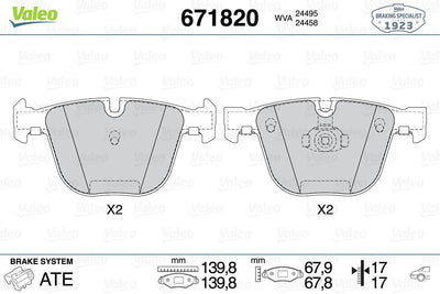 Valeo 671820 Brake Pad Rear BMW 5 F07gt 550I 10 > BMW 7 F04 750I 09 > X5 E70 X6 E71 E72 — Brake Pads