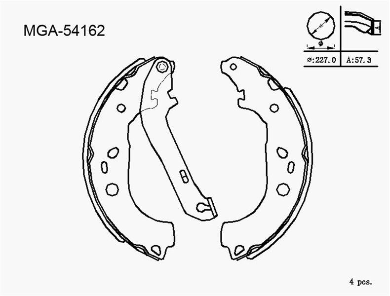 MGA 54162 Rear Brake Shoe (Ford: Connect 2002 >) — Brake Cables & Hardware