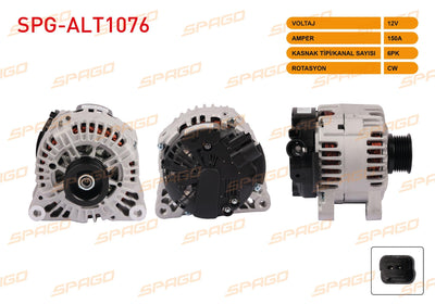 SPAGO SPG-ALT1076 Alternator 12V 150A 6Pk (Alt887) 307 00-08-Partner 2.0 HDi 00-08 / C3 1.4 HDi 02-08-B — Starting & Charging