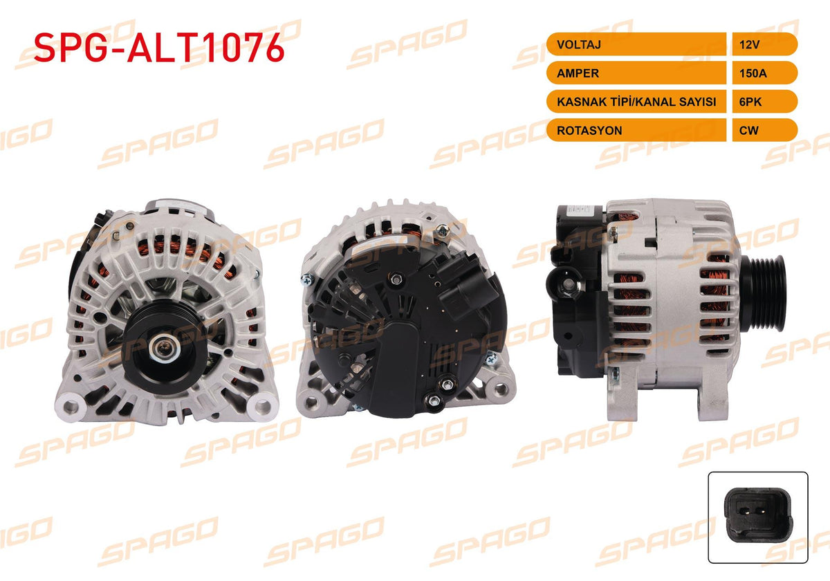 SPAGO SPG-ALT1076 Alternator 12V 150A 6Pk (Alt887) 307 00-08-Partner 2.0 HDi 00-08 / C3 1.4 HDi 02-08-B — Starting & Charging
