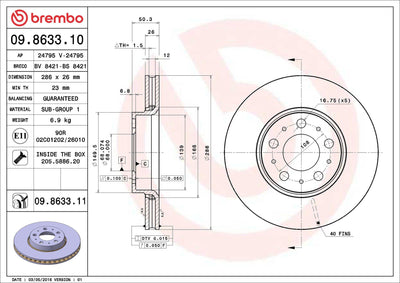 Brembo 09863311 *2 Front Brake Disc Mirror Air Volvo S60 00 > 10 S80 98 > 06 Xc70 00 > 07 V70 II 99 > 07 | Set of 2