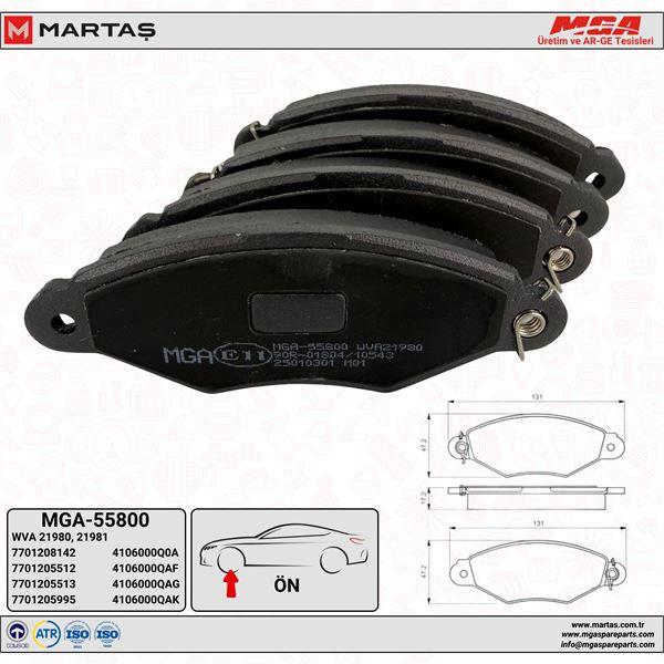 MGA 55800 Brake Pad Front Kangoo II Citroen: Xsara 1.4 1.6 1.9D-04 Peugeot: 206 2001= > — Brake Pads