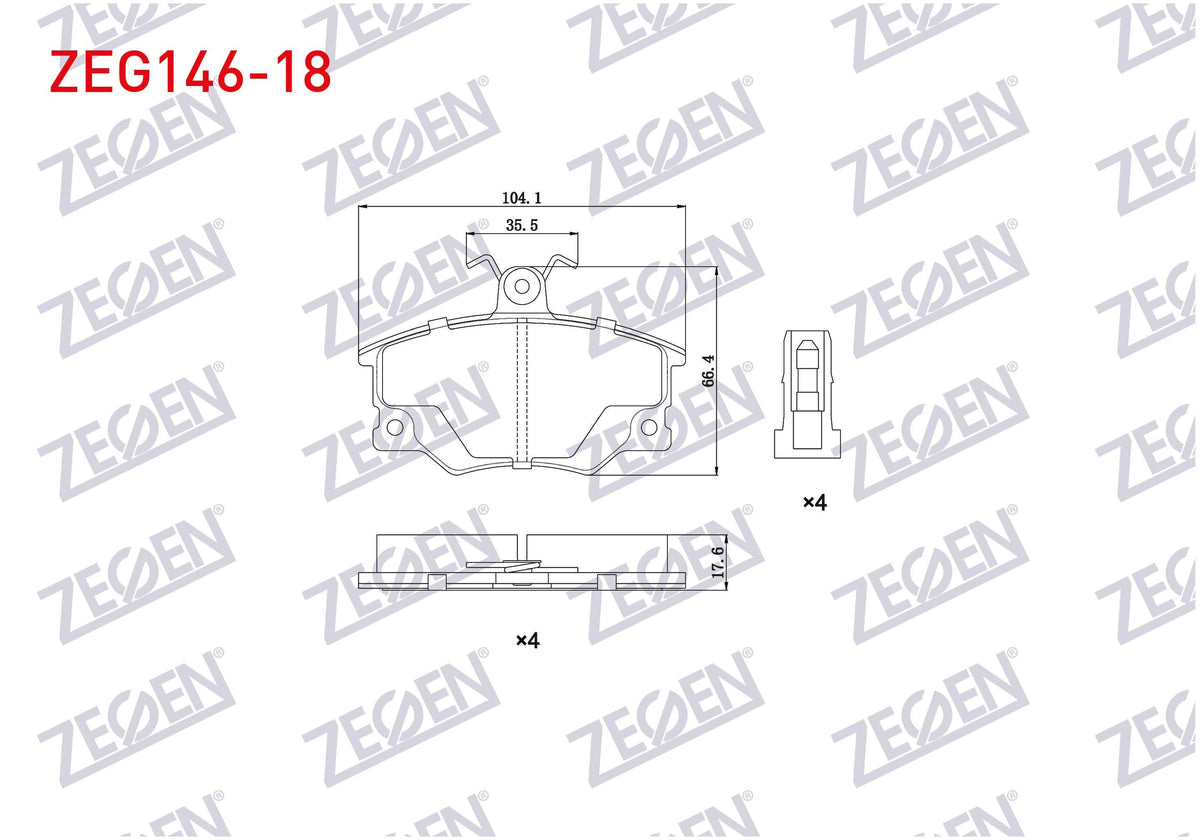 Zegen ZEG146-18 Brake Pad Front Fiat Tempra 1.4 1992-1999 / 2.0i 1992-1999 / Tipo 1.4i 1990-2000 / 1.6i 1990-200 — Brake Pads
