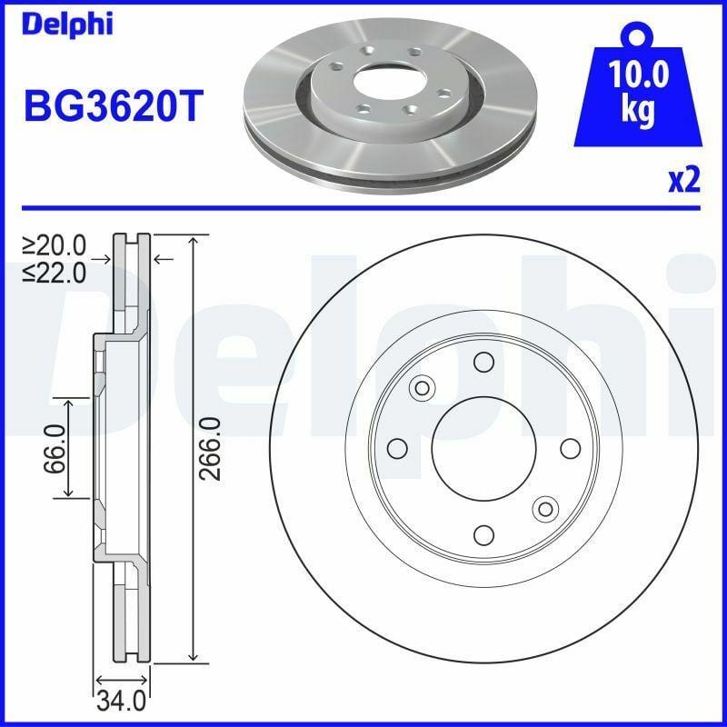 Delphi BG3620T Ventilated Brake Disc - 12-Pt.301 - Compatible — Brake Rotors & Drums