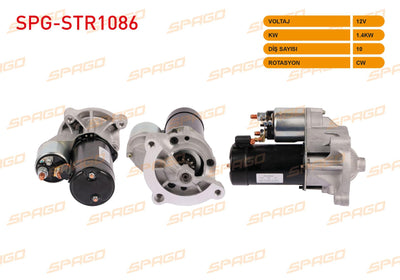 SPAGO SPG-STR1086 Starter Motor 12V 1.4Kw 10 Outer Cw (Str5188) Partner 98-10-406 99-04-407 04-10 / Ber — Starting & Charging