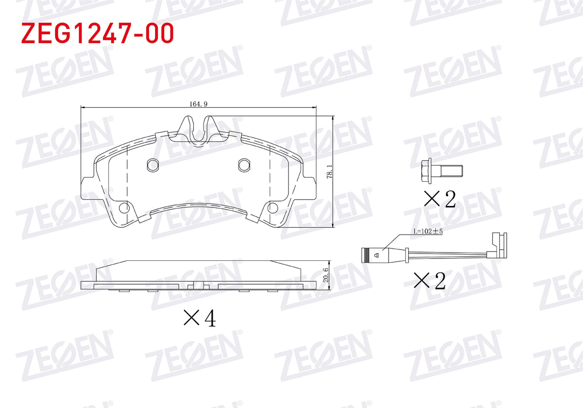 Zegen ZEG1247-00 Brake Pad Rear with Connector Mercedes Sprinter 5T (906) 515 CDI Pair Wheel 2006-2009 / VW Craf — Brake Pads