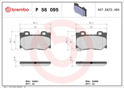 Brembo P56095 Brake Pad Brake Rear-(Infiniti Fx30 3.0 Dt / Fx37 3.7 / Infiniti G7 3.7 / Q50 / Q60 / Q70 — Brake Pads