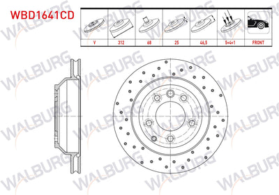 WALBURG WBD1641CD Brake Disc Front Air Coated Performance Drilled 5 Bjn 312X25x68x46 — Brake Rotors & Drums