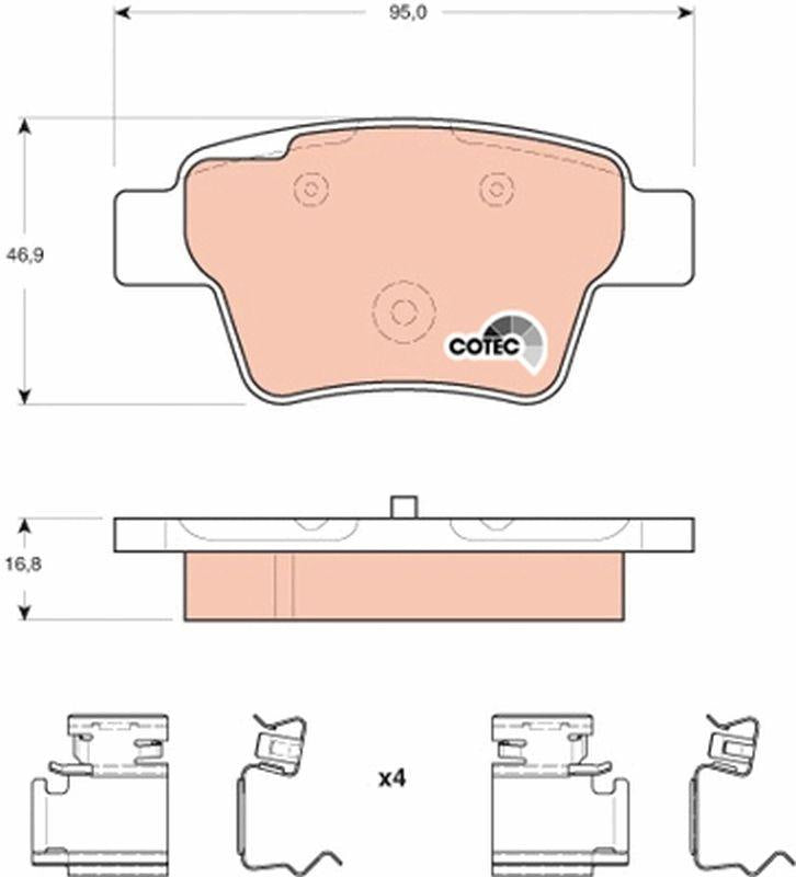 TRW GDB1678 Brake Pad Rear (95mm) Peugeot P207 06-P307 00-Citroen C4 I — Brake Pads