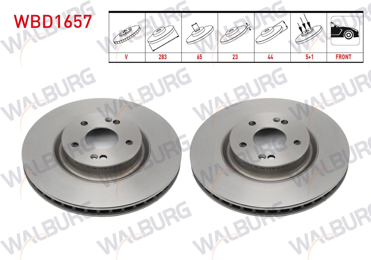 WALBURG WBD1657 Brake Disc Front Air 5 Bjn 283X23x65x44 Chery Tiggo 7 Pro 2017-/ 8 Pro 2022-/ Omoda 5 — Brake Rotors & Drums