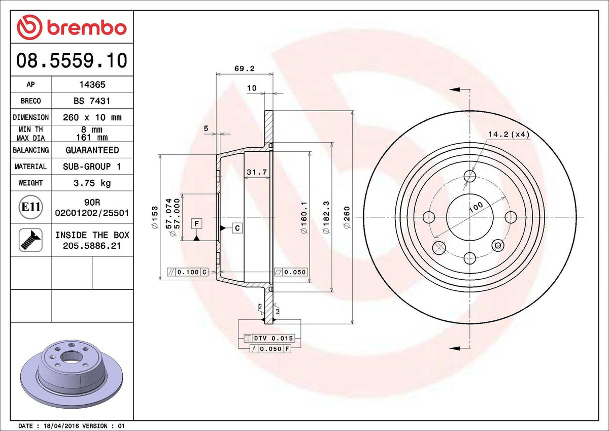 Brembo 08.5559.10 Brake Disc Rear Standard Opel — Brake Rotors & Drums