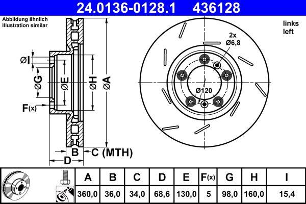 ATE 24.0136-0128.1 Brake Disc Front Left Panamera 09 > — Brake Rotors & Drums