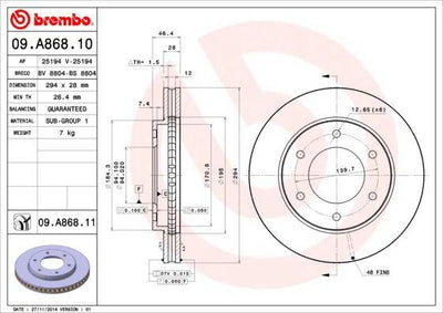 Brembo 09.A868.10 Brake Disc Front L200 2.5 Di-D 05- 294mm — Brake Rotors & Drums