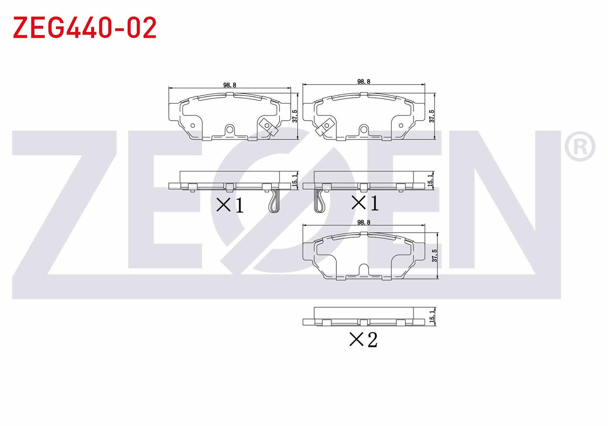 Zegen ZEG440-02 Brake Pad Rear with Wear Indicator Mitsubishi Carisma (Da) 1.8 GDI 1995-2006 / Carisma (Da) 1.9 DiD 1995-2006 / Carisma (Da) 1.9 TD 1995-2006 / Colt IV (Ca_A) 1.6 Glxı 1992-1996 / Caris