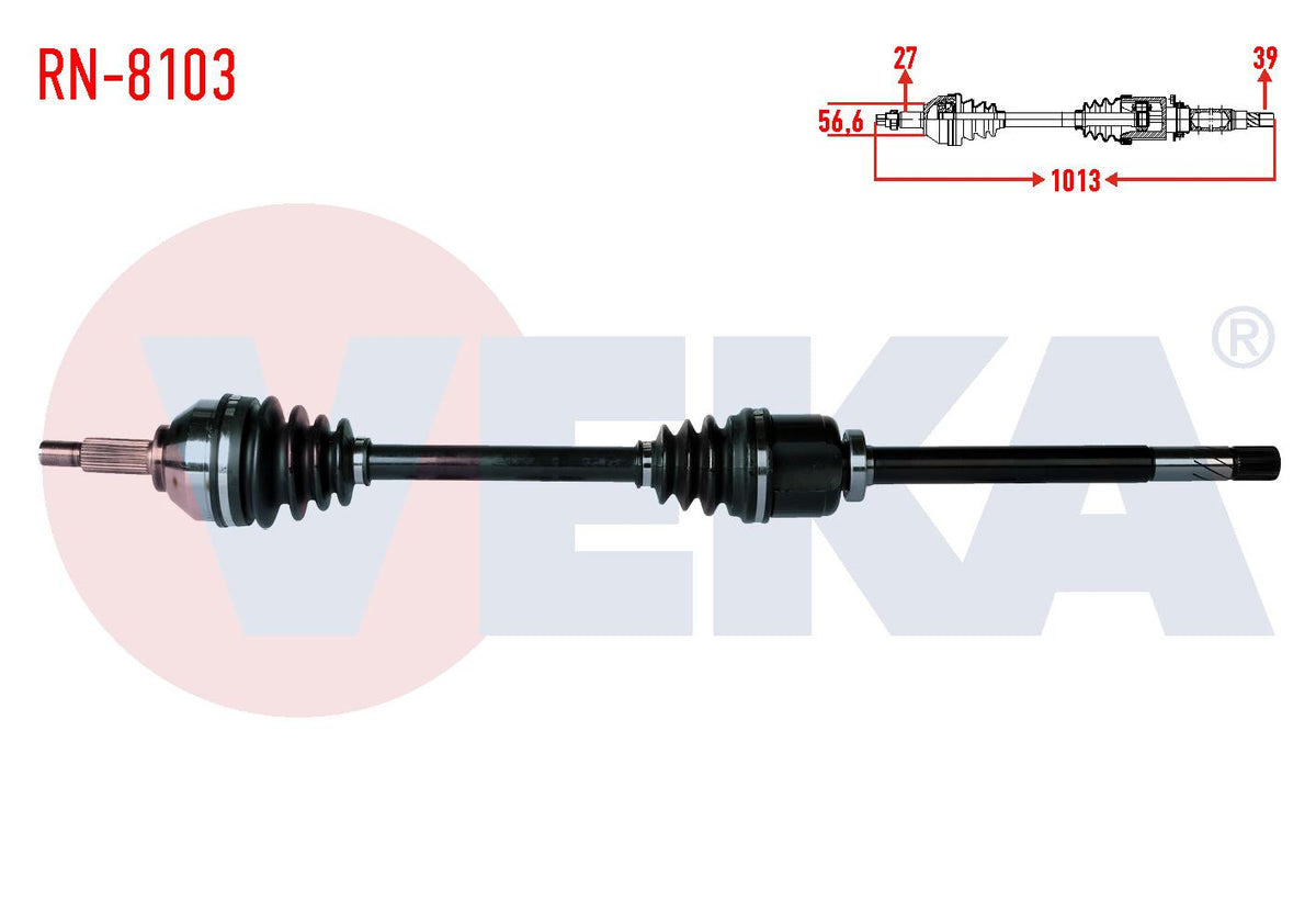 Veka RN-8103 Complete Axle Right Front Length 1013mm Renault Traffic II 2.0 dCi 2001-2014 / Opel V — Axles, CV Joints & Boots