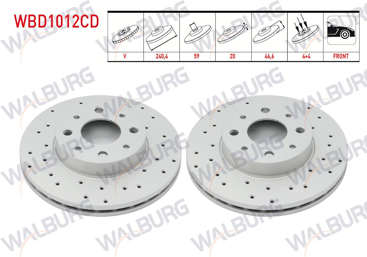 WALBURG WBD1012CD Brake Disc Front Air Coated Performance Drilled 4 Bjn 240,4X20x59x46 — Brake Rotors & Drums