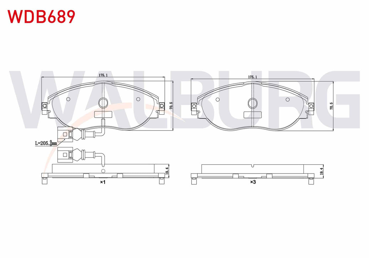 WALBURG WDB689 Brake Pad Front with Connector VW Passat (3C5) 1.4 TSI 2008-2012 / 1.6 TDI 2008-2012 / 2.0 TDI 20 — Brake Pads