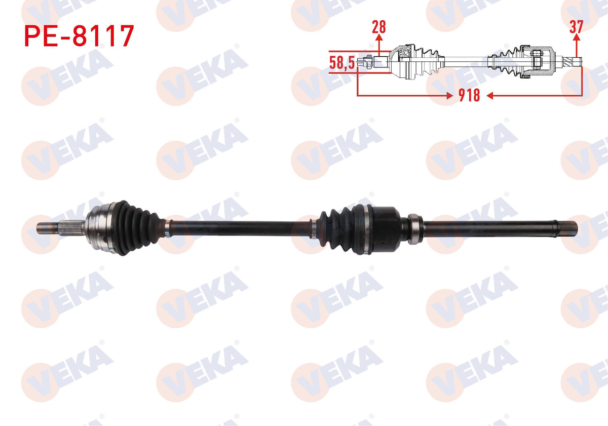 Veka PE-8117 Complete Axle Right Front Length 918mm Peugeot 308 1.6 A-T 2013-2021 / Partner — Axles, CV Joints & Boots