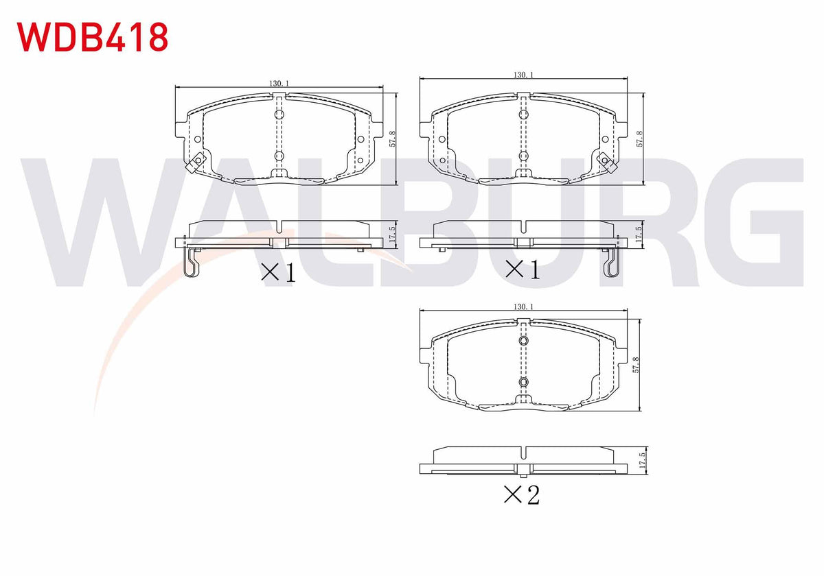 WALBURG WDB418 Brake Pad Front with Wear Indicator Hyundai i30 1.6i 2007-2011 / i30 1.6 CRDi 2007-2011 / i30 1.6 CRDi 2011-/ Kia Ceed 1.6 CRDi 90 Hp 2006-2012 / Ceed 1.6i 115 Hp 2006-2012 / Carens II 2.0