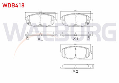 WALBURG WDB418 Brake Pad Front with Wear Indicator Hyundai i30 1.6i 2007-2011 / i30 1.6 CRDi 2007-2011 / i30 1.6 — Brake Pads