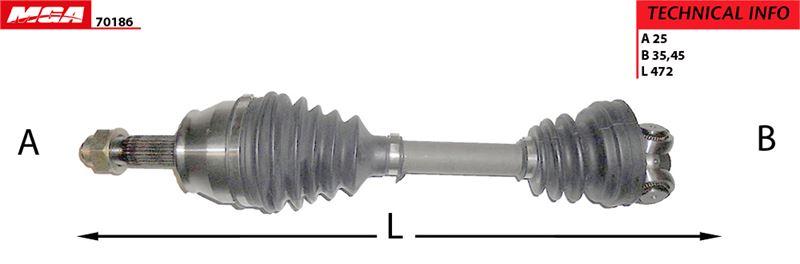MGA 70186 Axle Left Short 47.2 Cm (Fiat: Fiorino 1.3Mjtd ABS.Sız 07-) — Axles, CV Joints & Boots