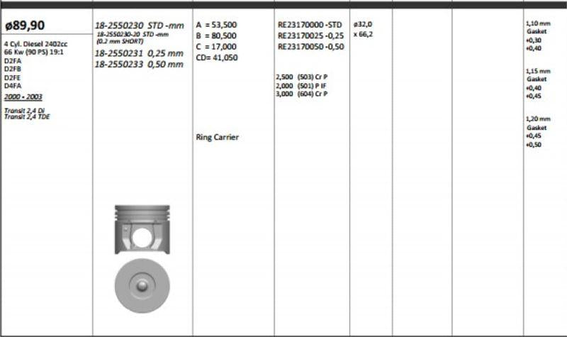 King 182550233 Piston 89.91 mm (0.50) Ford Transit V184 2.4Tdci Dt24p (90 Ps) (Rıken with Piston Rings) — Pistons & Rotating